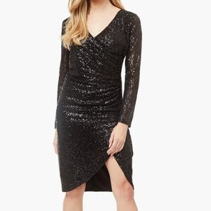 EUC Love By Design Black Sequin Frances Wrap Dress Size Medium M Worn 1 X